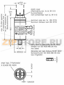 Конденсатор пусковой 2.5 мкФ, 500 В/AC, 5 %, 25x48 мм Hydra MKP_500_MAB 2.5uF 