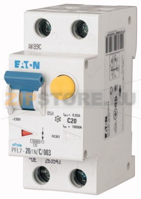 Выключатель автоматический дифференциальный 20/0,03А (AC, DC), 1+N полюсов Eaton PFL7-20/1N/B/03-A 